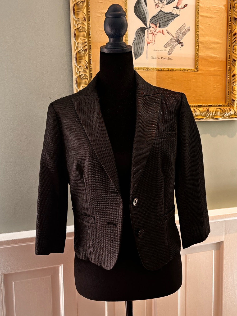 Black Two-Button 3/4 sleeve ladies Blazer with sheen